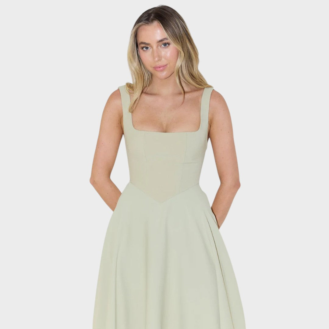Nina | Elegante Vestido Midi com Alças Largas e Decote Quadrado
