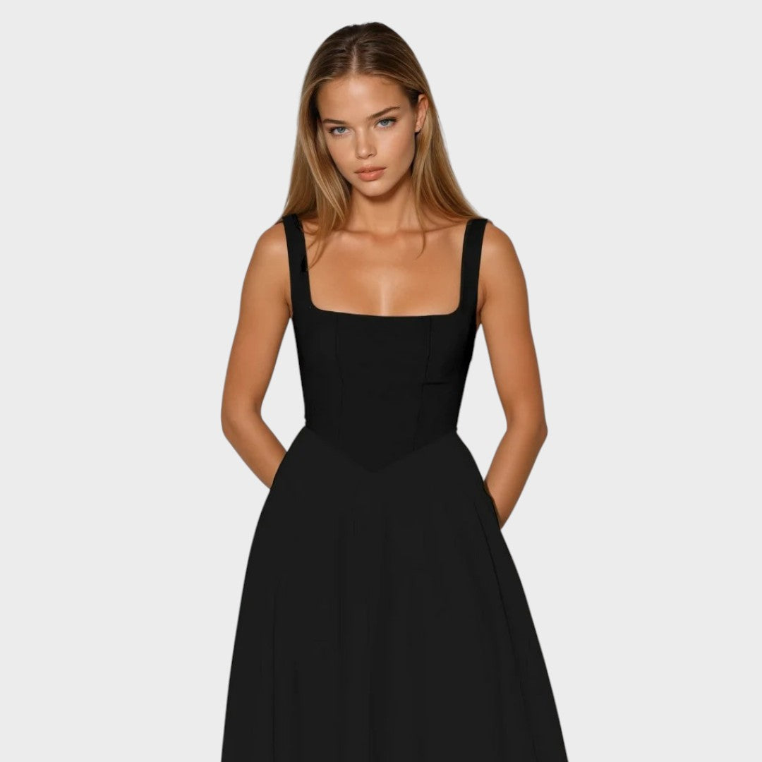 Nina | Elegante Vestido Midi com Alças Largas e Decote Quadrado