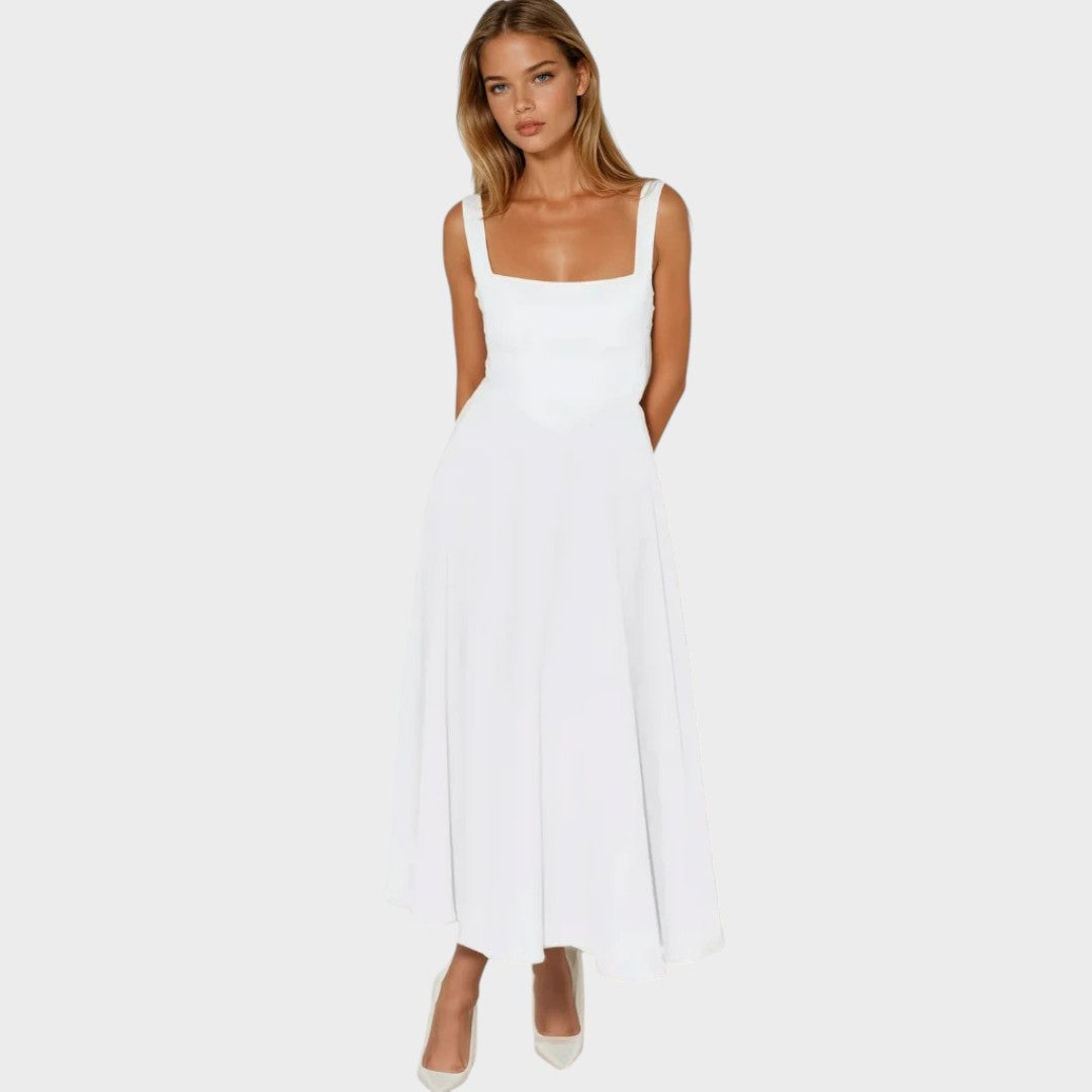 Nina | Elegante Vestido Midi com Alças Largas e Decote Quadrado