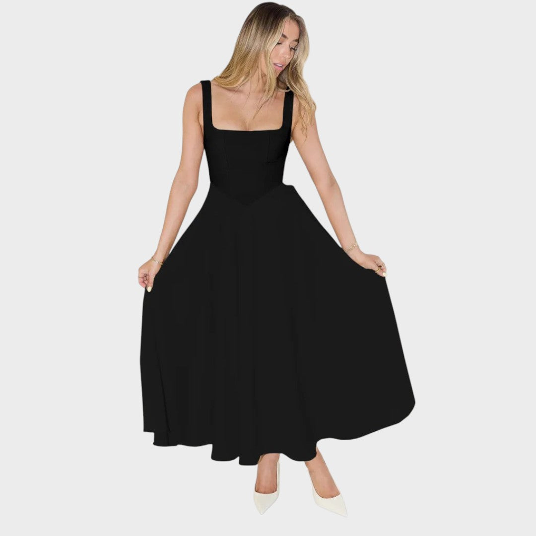 Nina | Elegante Vestido Midi com Alças Largas e Decote Quadrado