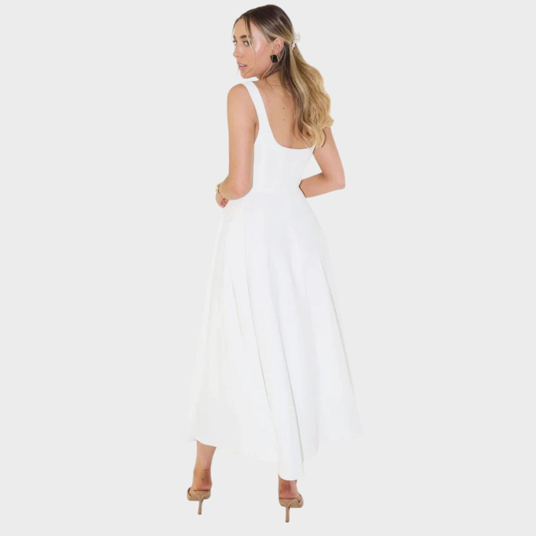 Nina | Elegante Vestido Midi com Alças Largas e Decote Quadrado