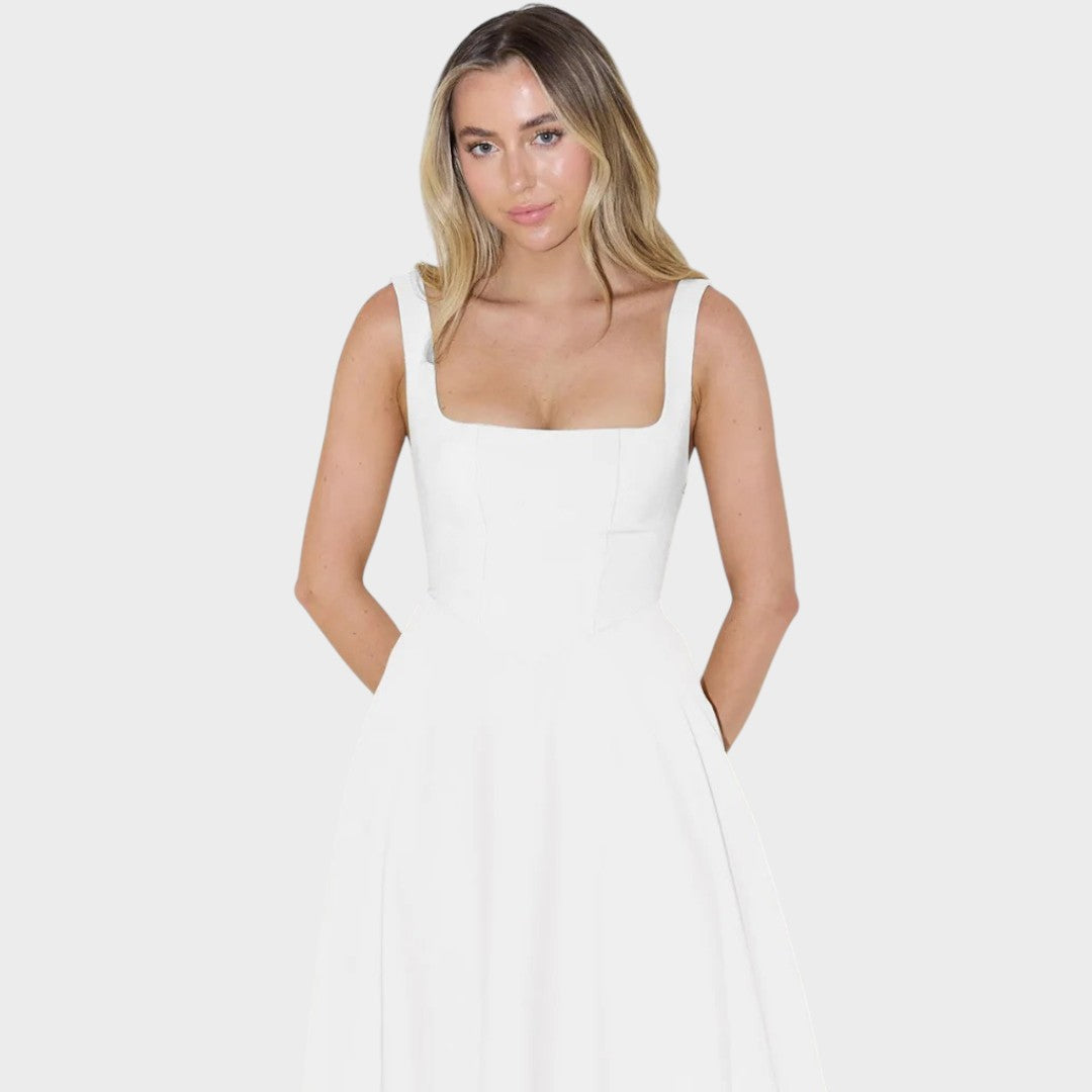 Nina | Elegante Vestido Midi com Alças Largas e Decote Quadrado