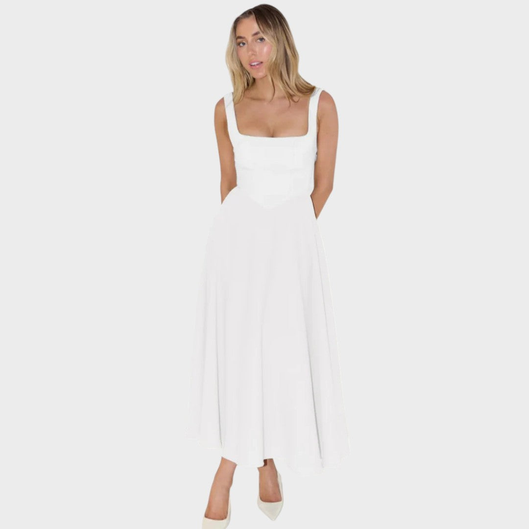 Nina | Elegante Vestido Midi com Alças Largas e Decote Quadrado
