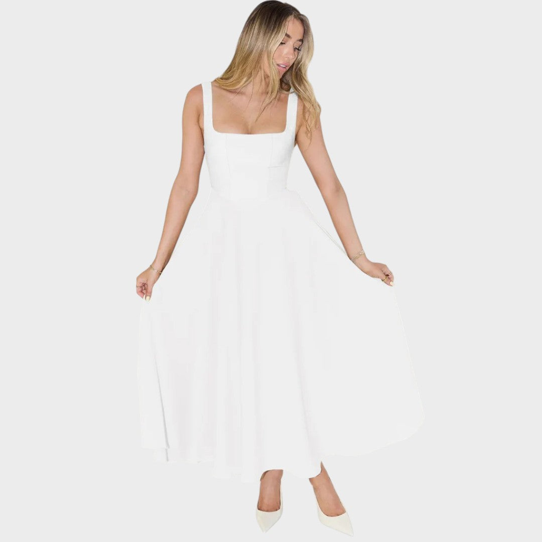 Nina | Elegante Vestido Midi com Alças Largas e Decote Quadrado