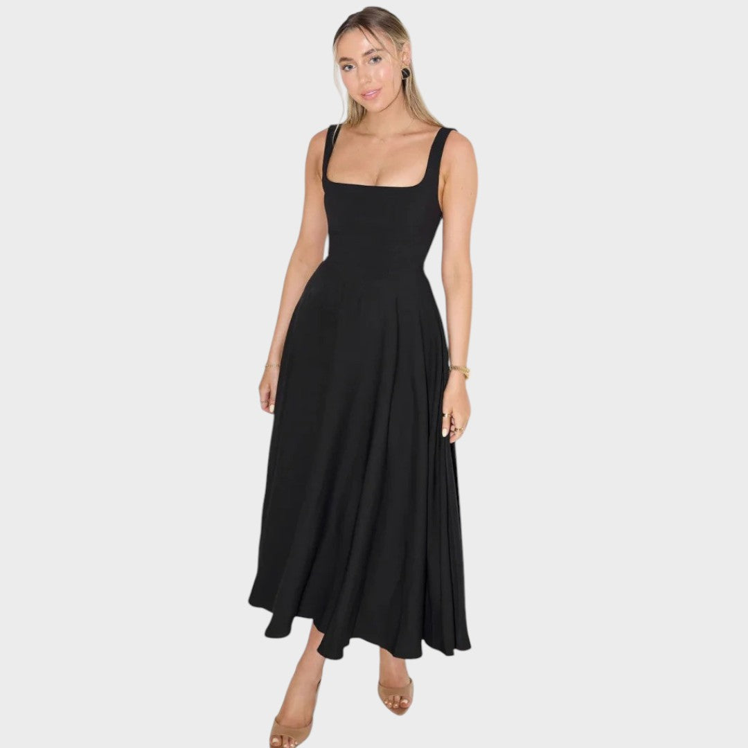 Nina | Elegante Vestido Midi com Alças Largas e Decote Quadrado