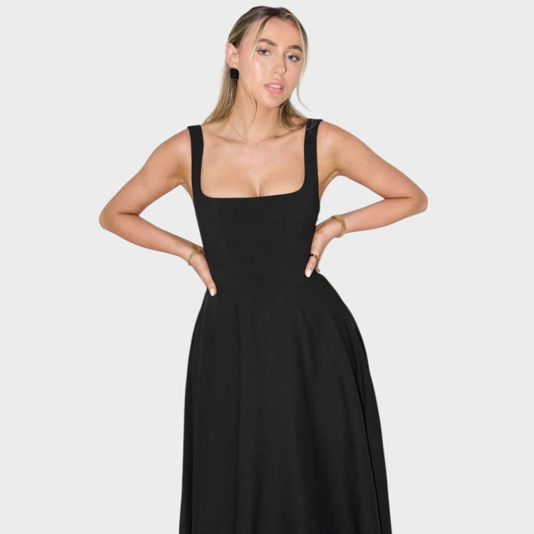 Nina | Elegante Vestido Midi com Alças Largas e Decote Quadrado