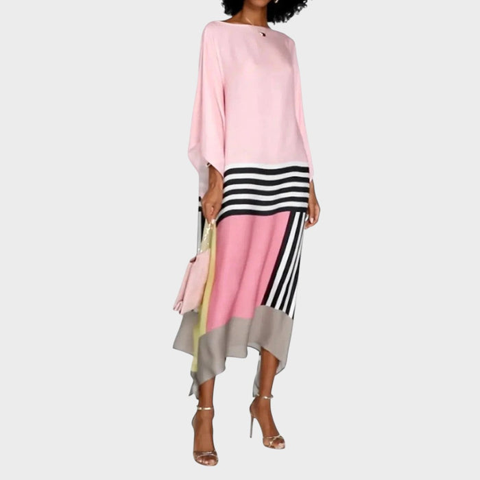 Sora | Vestido Elegante com Estampa Geométrica e Mangas Morcego
