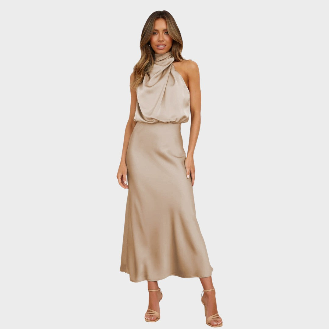 Chantal | Elegante Vestido de Cetim Fluido para Jantares e Cerimônias