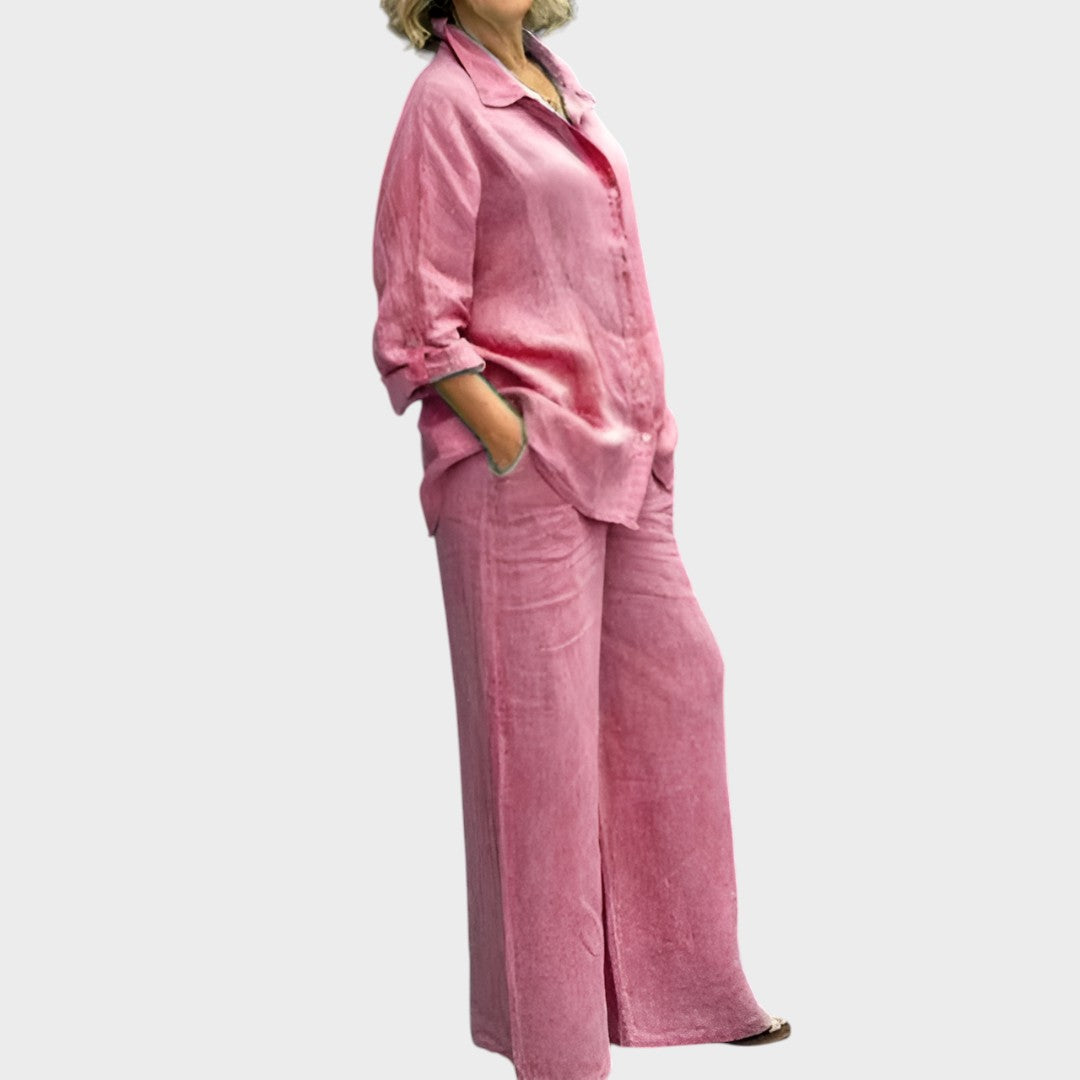 Lara | Conjunto de Camisa e Calça Pantalona Respirável para Looks Urbanos e Resort