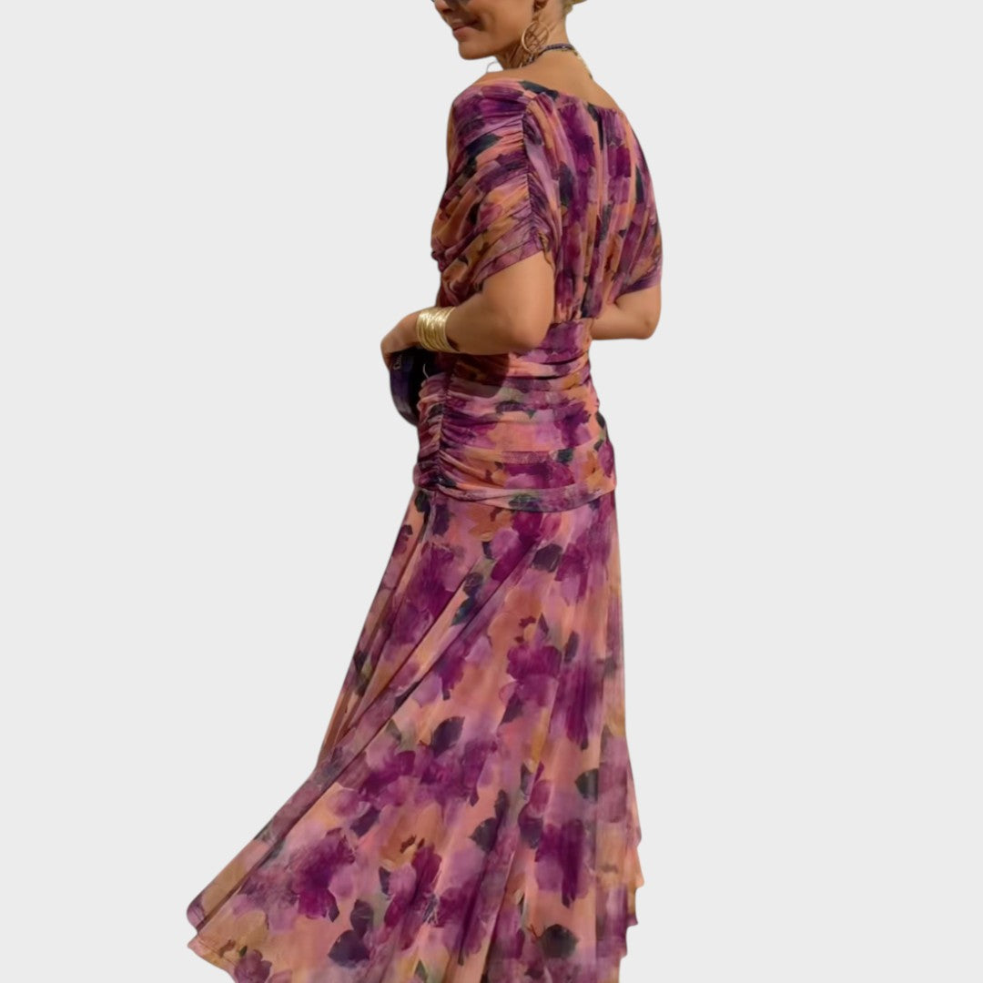 Lora | Vestido Longo com Decote em V e Estampa Floral