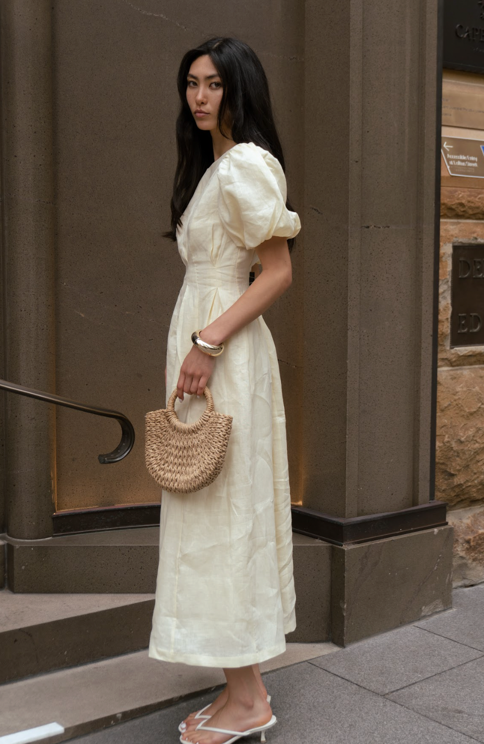 Catarina | Vestido Maxi de Lino con Mangas Abullonadas