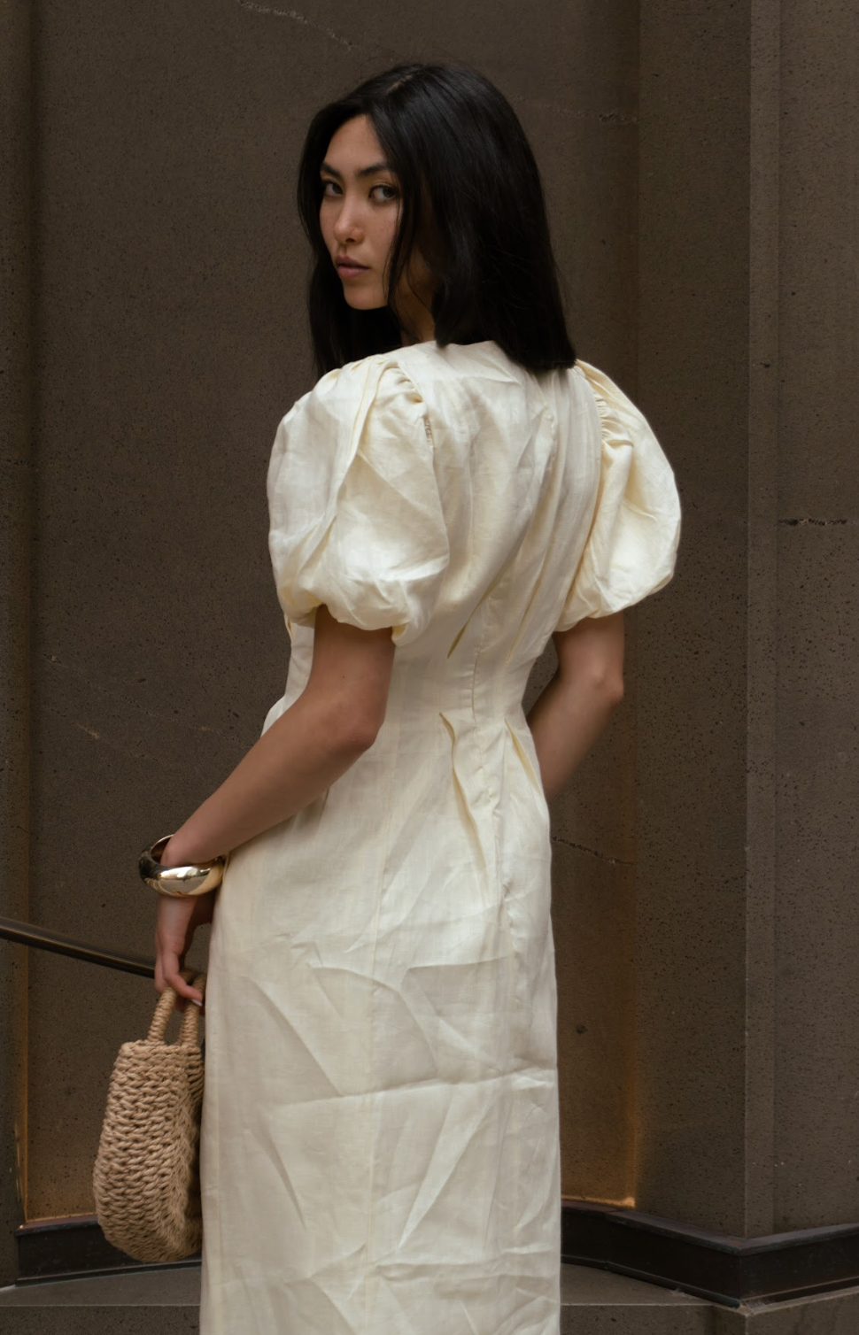 Catarina | Vestido Maxi de Lino con Mangas Abullonadas