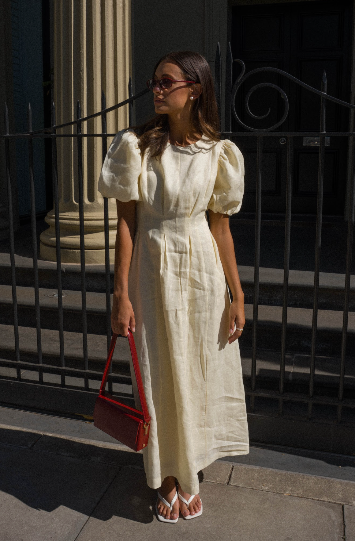 Catarina | Vestido Maxi de Linho com Mangas Bufantes