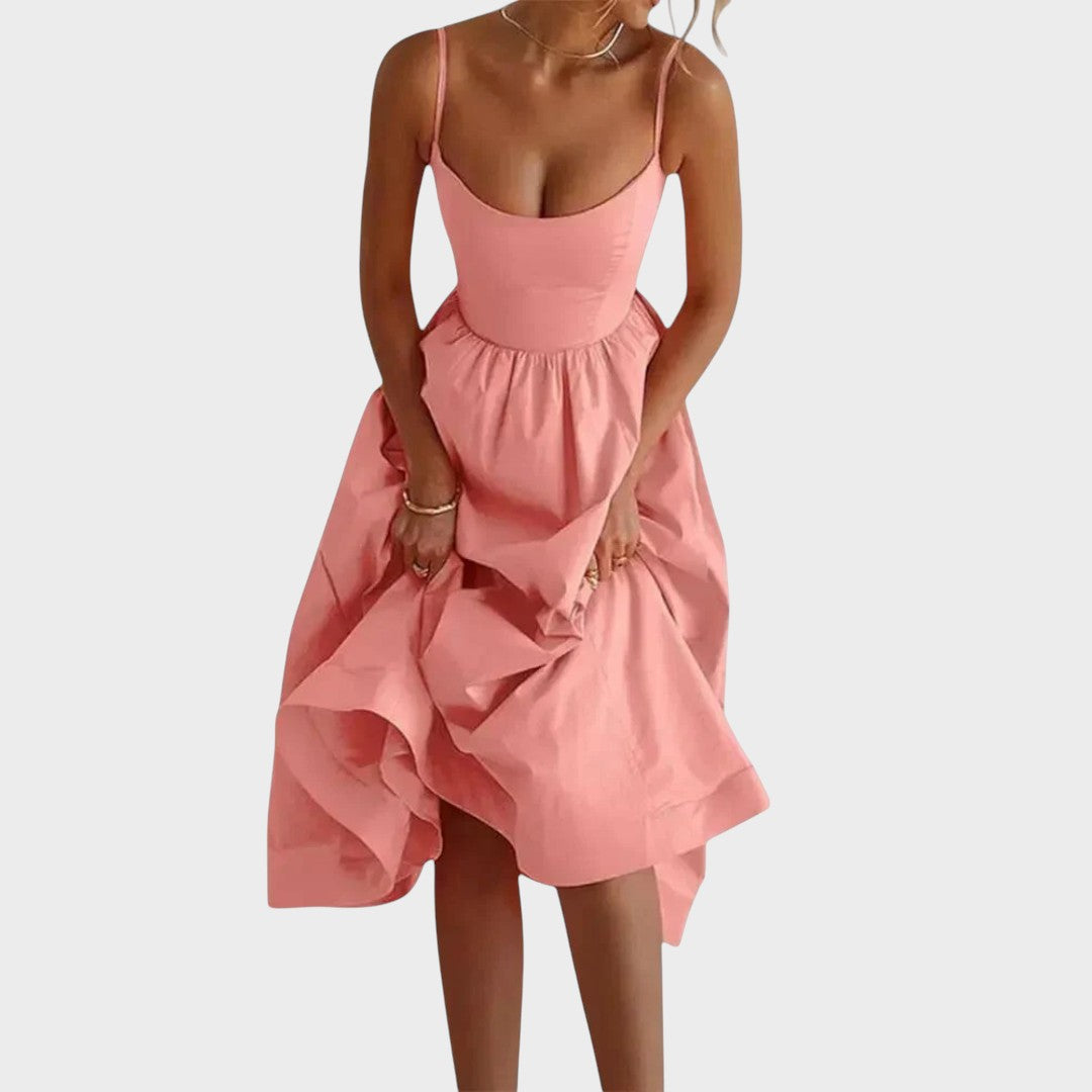 Jovie | Vestido de Alças Finas com Decote Redondo e Cor Lisa