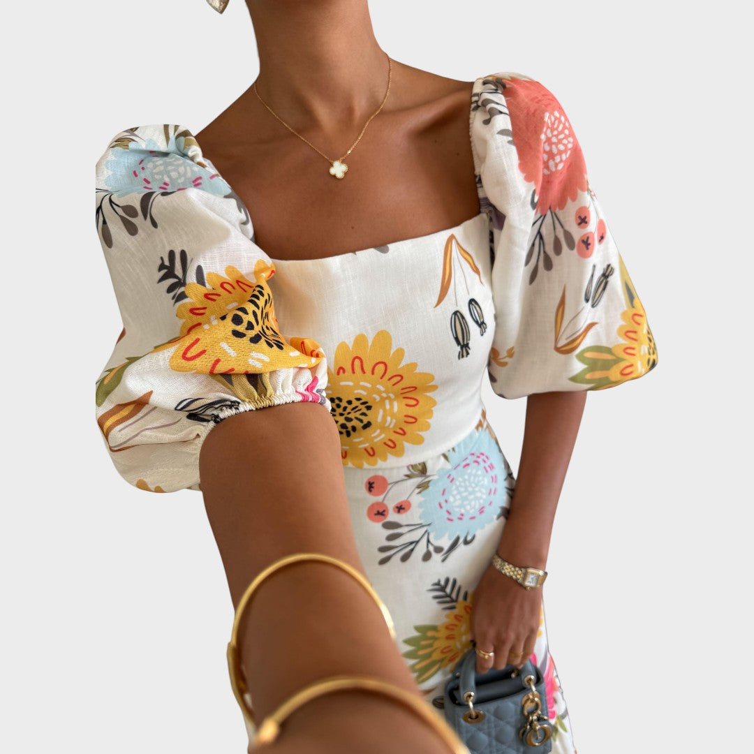 Teressa | Vestido Midi com Mangas Bufantes