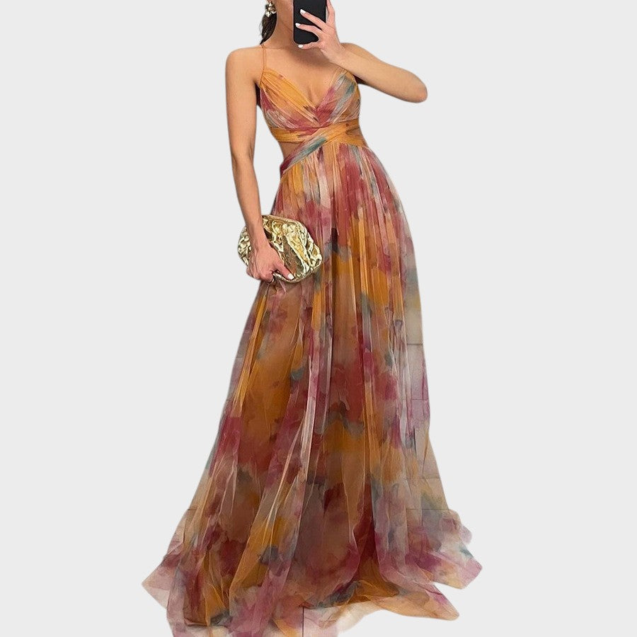 Martina | Elegante Vestido Longo com Alça Ajustável nas Costas e Estampa Sutil