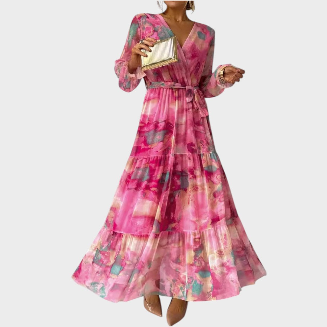 Alanna | Vestido Longo com Estampa Floral e Mangas Bufantes