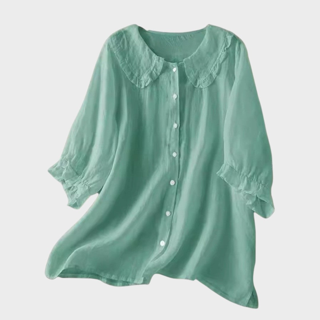 Adele | Blusa de Linho Fluida com Gola Elegante
