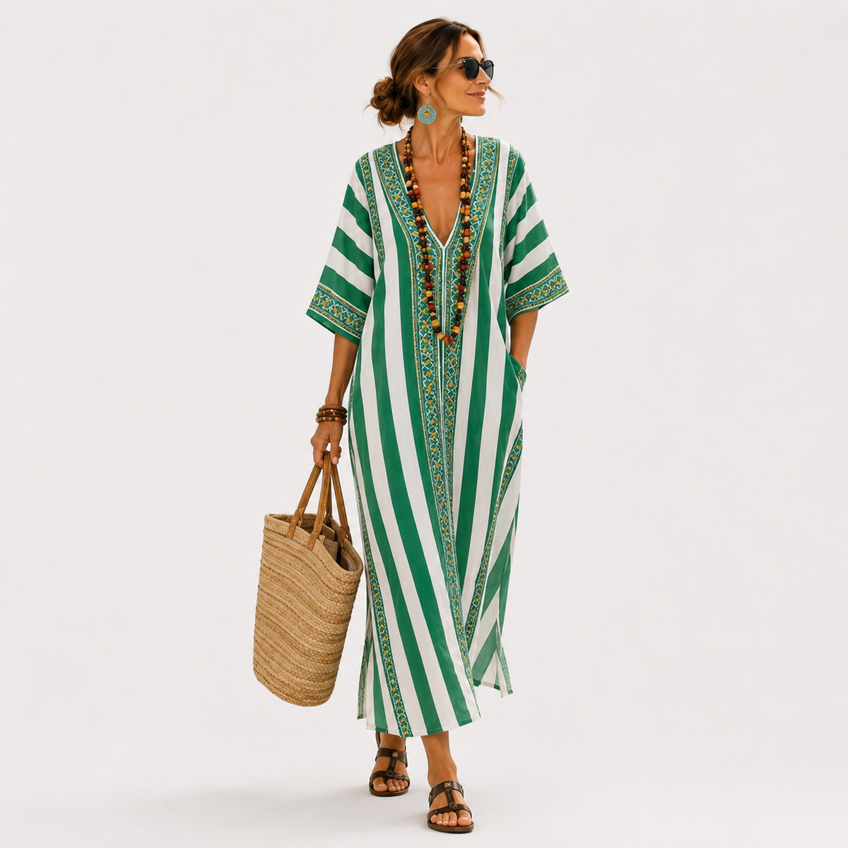 Caftan Zoé Verde Listrado
