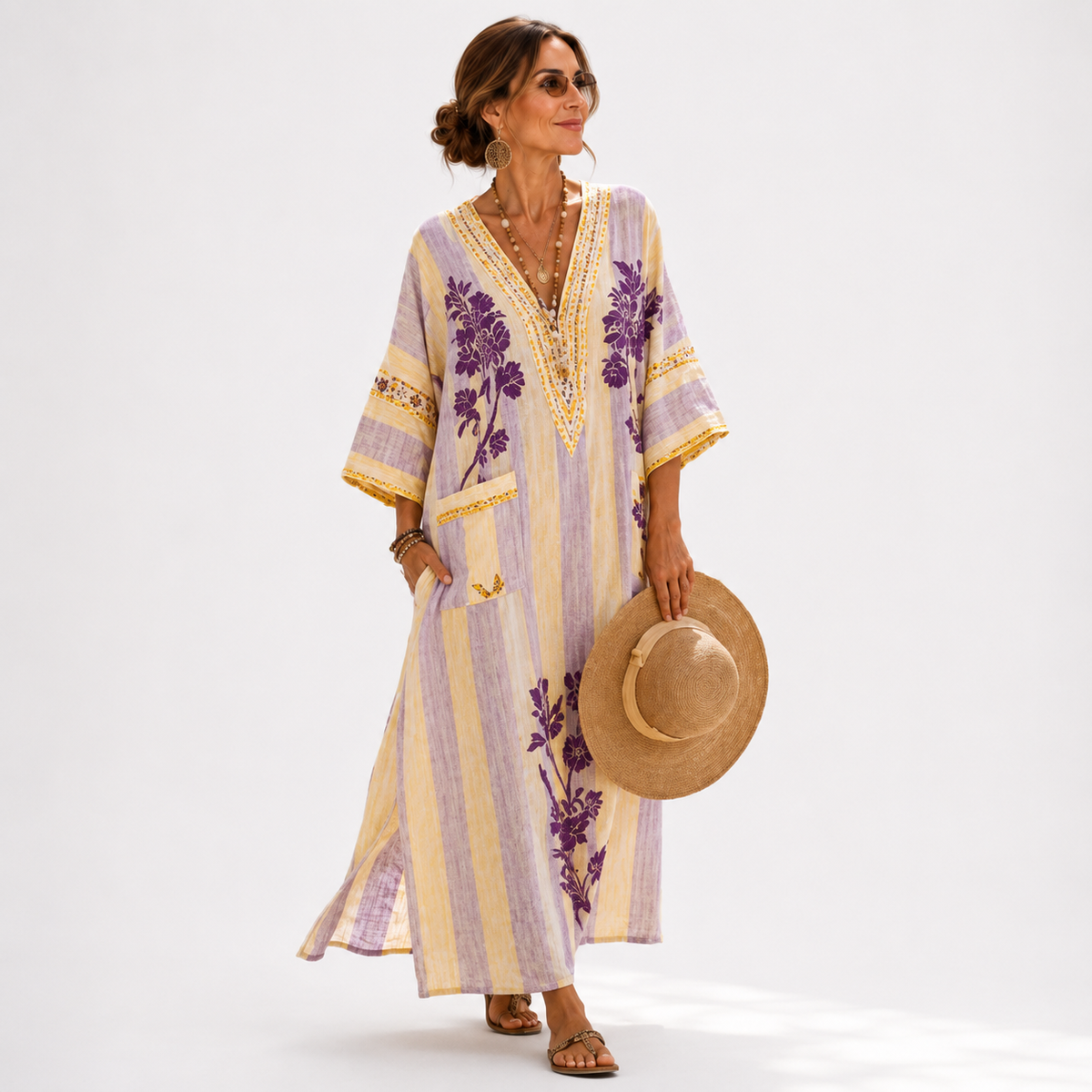 Caftan Sofia Lilás Floral