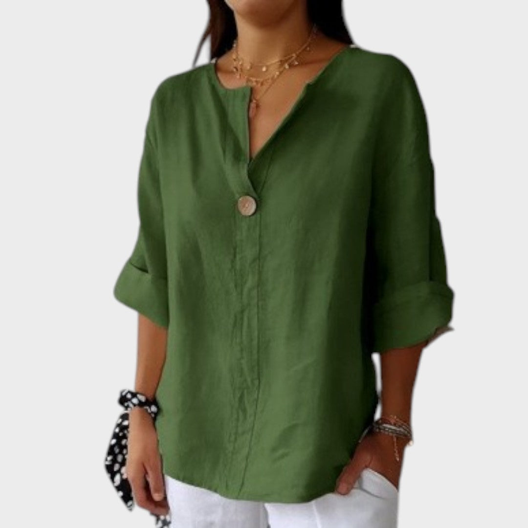 Zamma | Blusa de Linho com Decote V e Elegância Descontraída