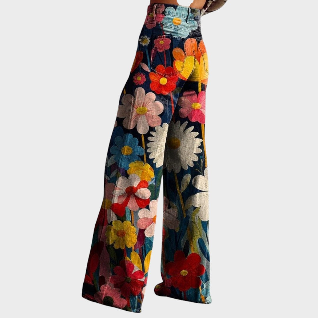 Boho | Calça Vintage de Cintura Alta e Perna Larga
