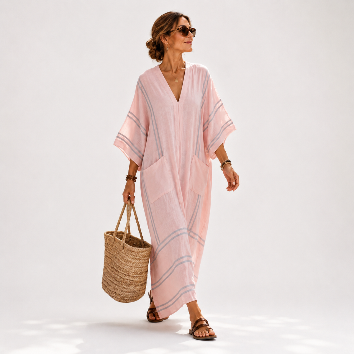 Caftan Soraya Rosa Listrado