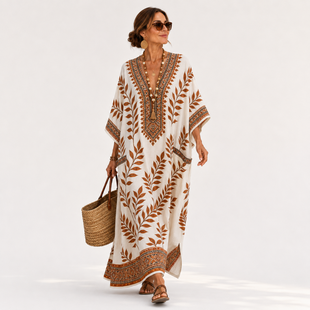 Caftan Nora Creme Botânico