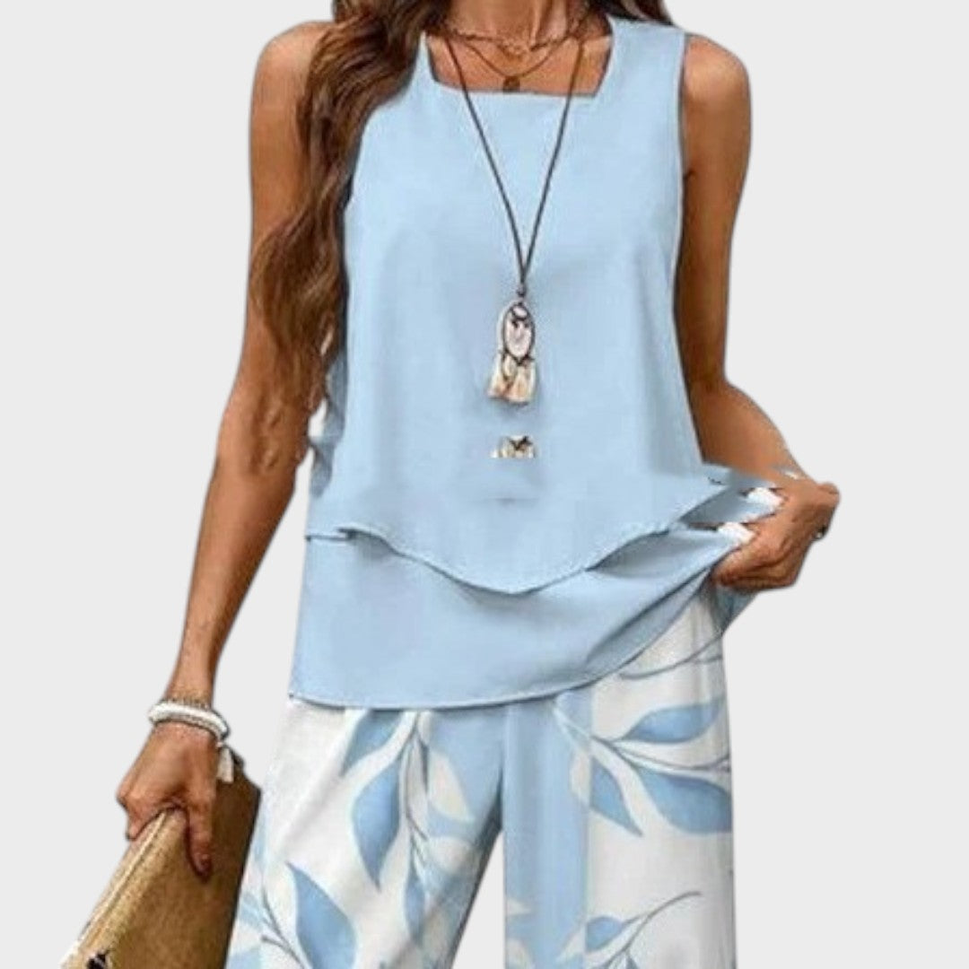 Elisa | Conjunto de Duas Peças Leve com Blusa Fluida e Calça Estampada