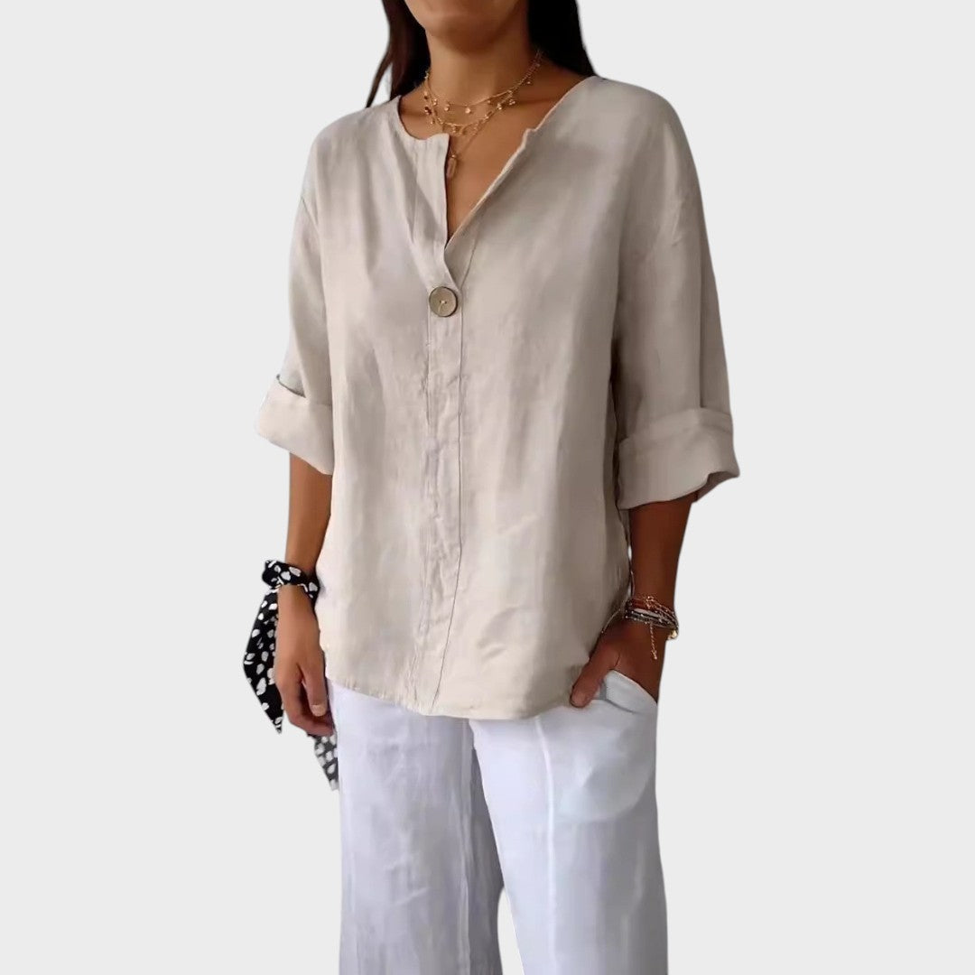 Zamma | Blusa de Linho com Decote V e Elegância Descontraída