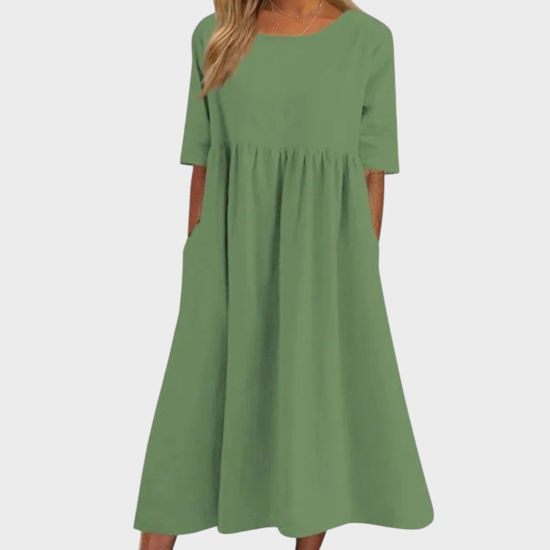 Lucia | Vestido de Algodão com Gola Redonda e Detalhe na Cintura