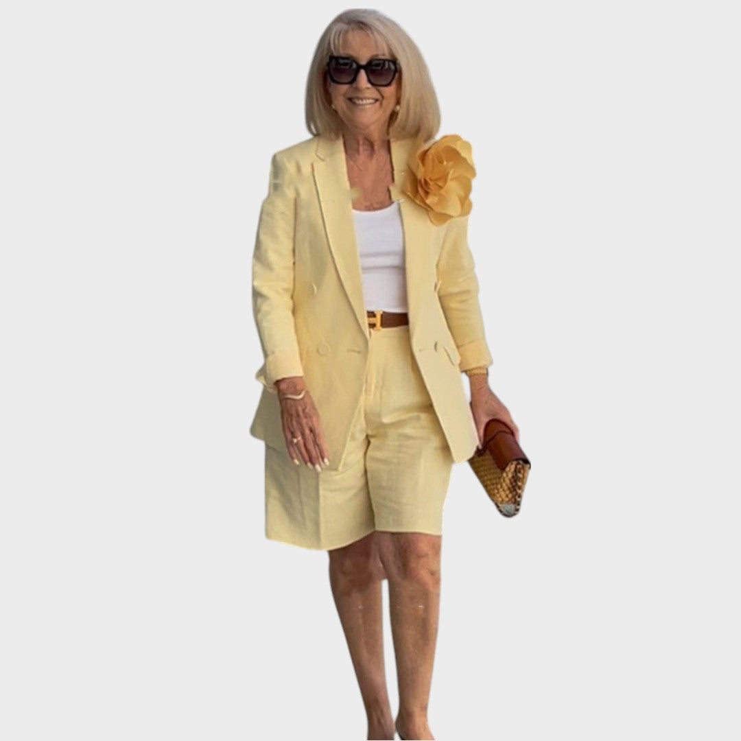 Riley | Conjunto de Linho com Blazer de Manga 3/4 e Short de Cintura Alta