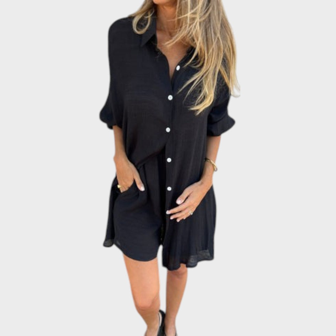Nora | Conjunto de Camisa e Shorts de Linho Leve e Confortável para o Dia a Dia