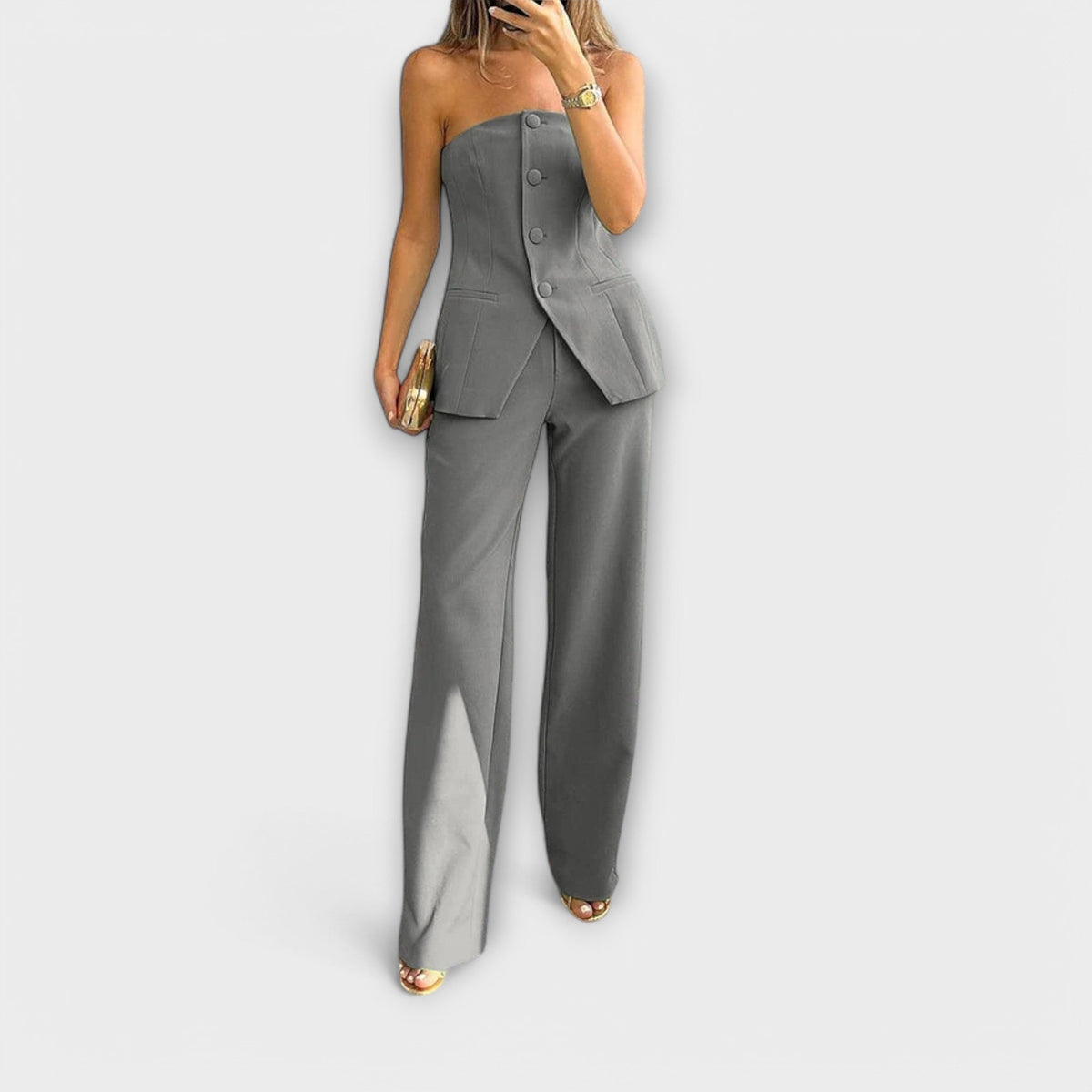 Jean | Elegante Conjunto de Duas Peças com Top e Calça Combinando