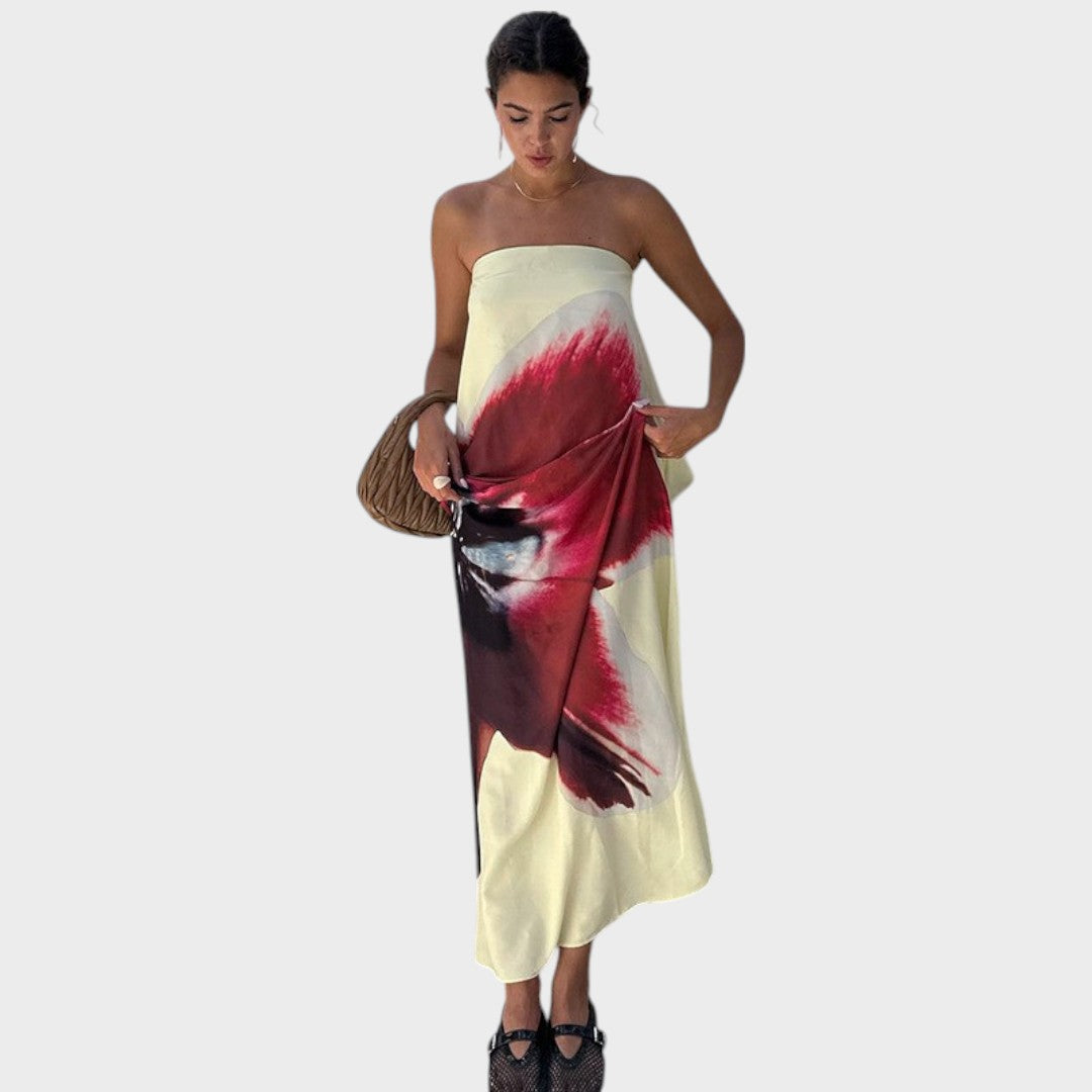 Flor | Vestido Estampado com Costas Abertas e Fivela Ajustável