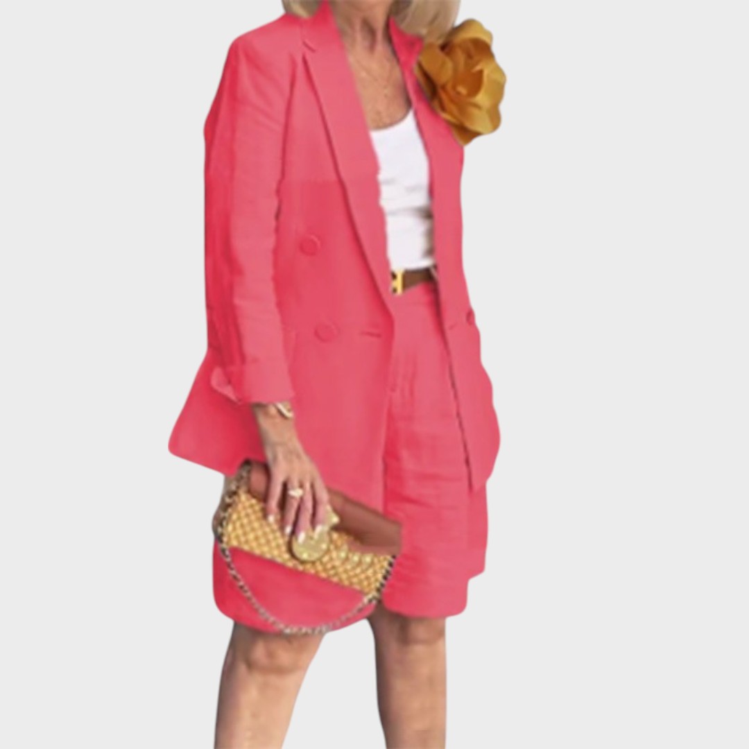 Riley | Conjunto de Linho com Blazer de Manga 3/4 e Short de Cintura Alta
