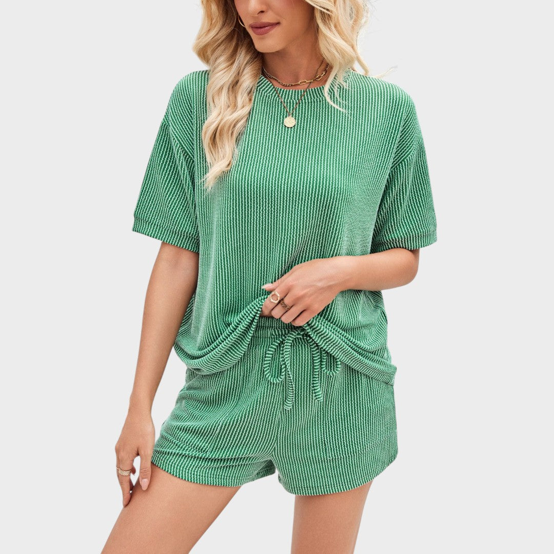 Esmeralda | Conjunto Canelado de Duas Peças com Camiseta e Short