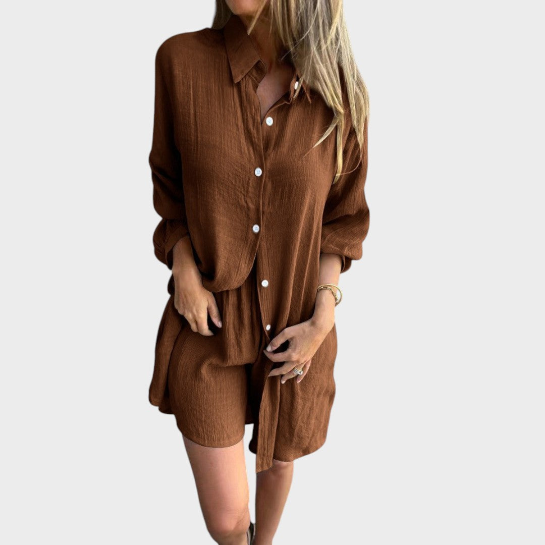 Nora | Conjunto de Camisa e Shorts de Linho Leve e Confortável para o Dia a Dia