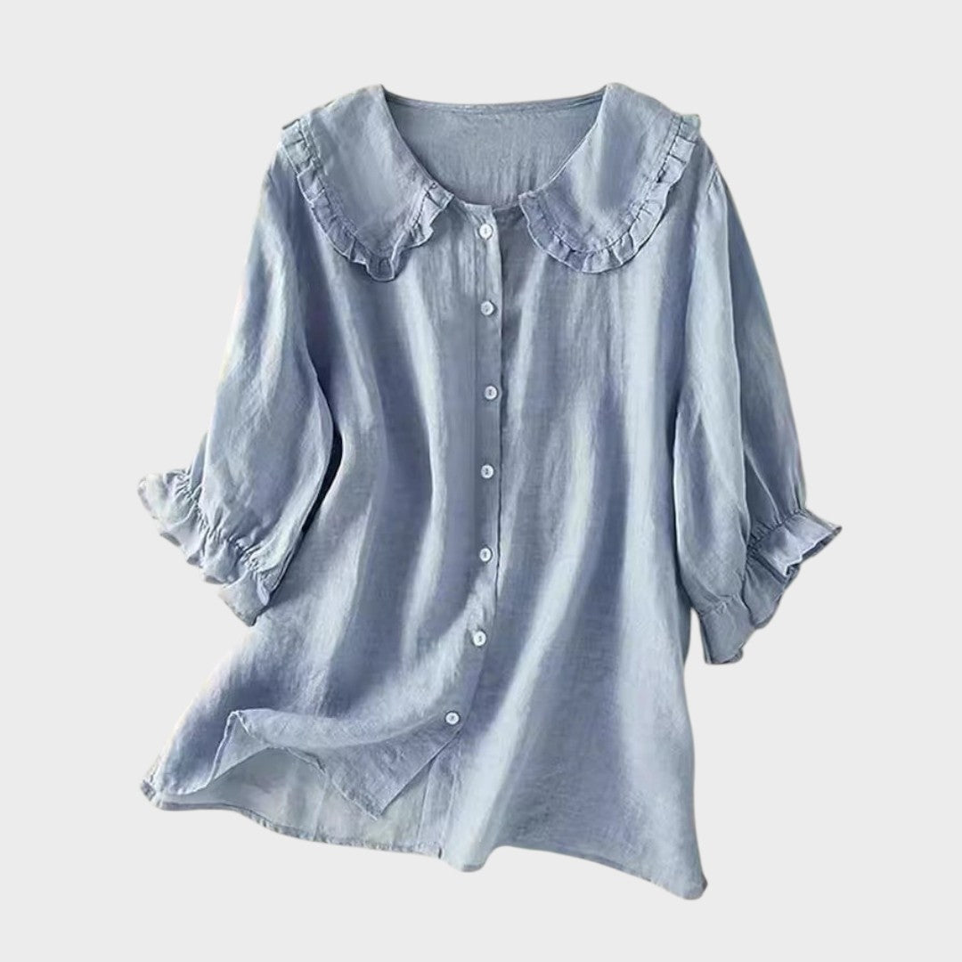 Adele | Blusa de Linho Fluida com Gola Elegante