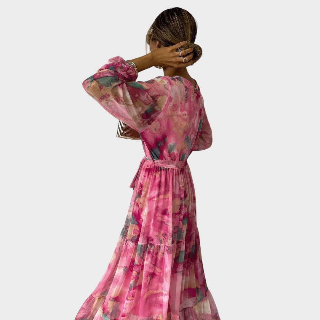 Alanna | Vestido Longo com Estampa Floral e Mangas Bufantes