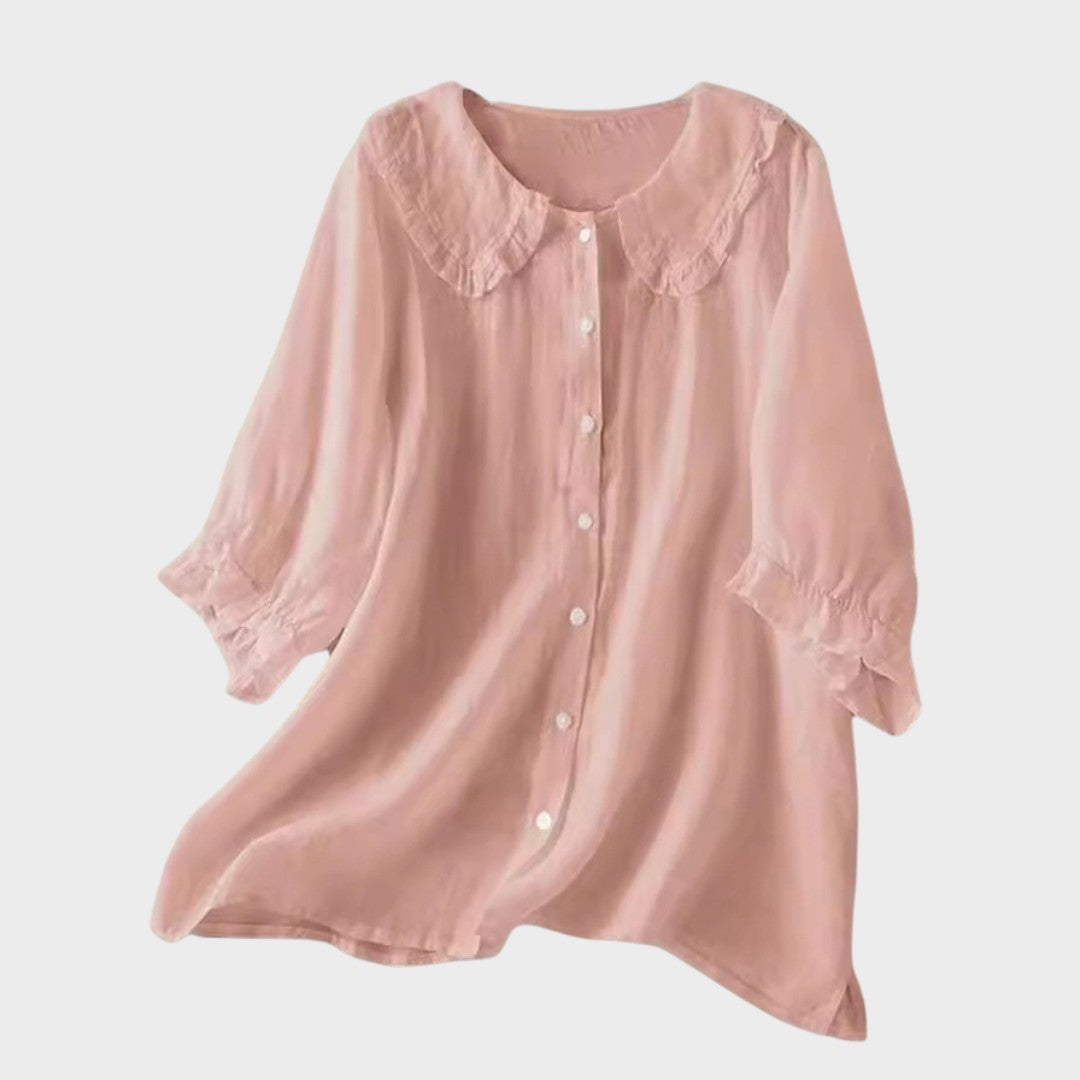 Adele | Blusa de Linho Fluida com Gola Elegante