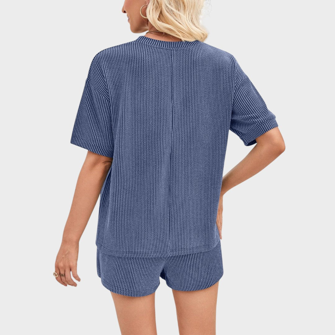 Esmeralda | Conjunto Canelado de Duas Peças com Camiseta e Short