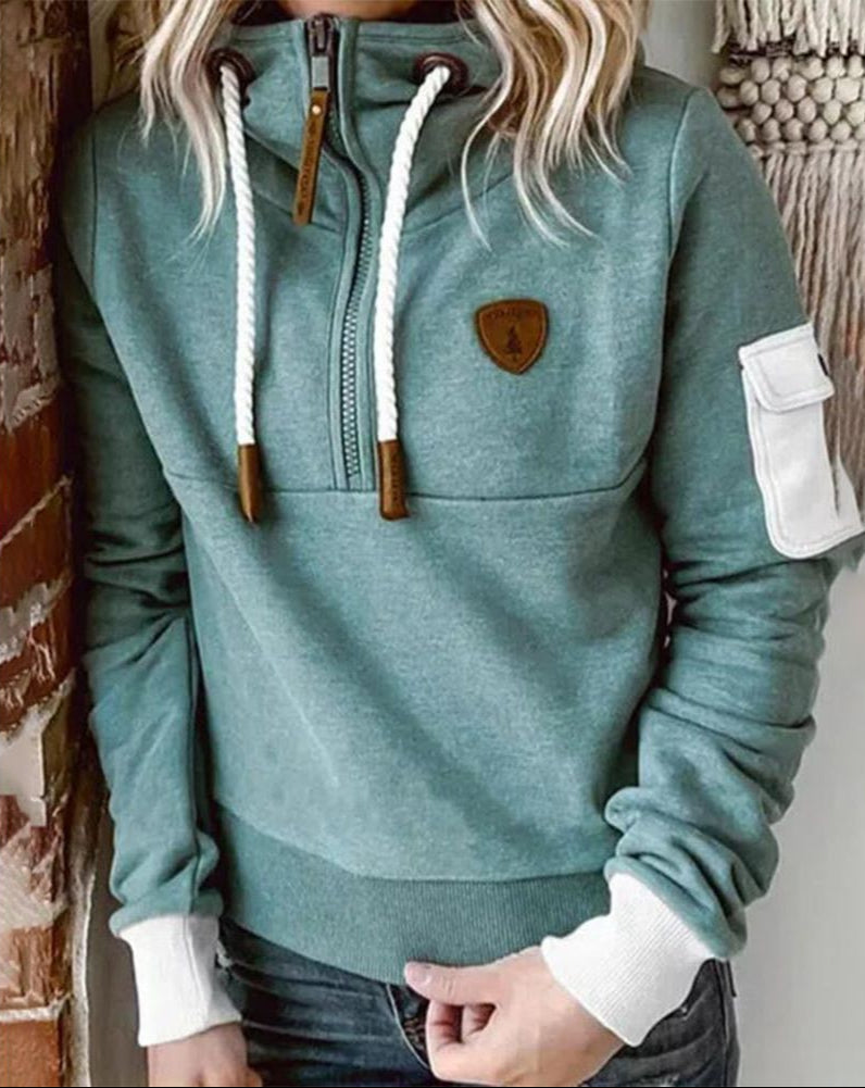 Helsa - Moletom Casual com Meio Zíper e Bolso na Manga