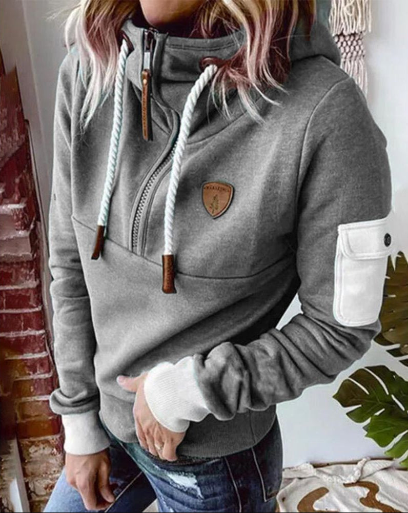 Helsa - Moletom Casual com Meio Zíper e Bolso na Manga