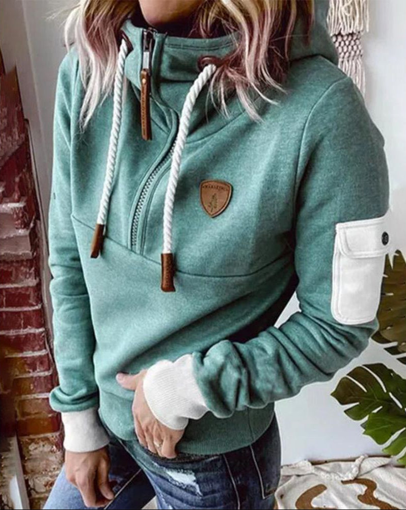 Helsa - Moletom Casual com Meio Zíper e Bolso na Manga