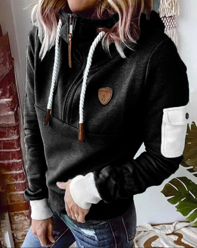 Helsa - Moletom Casual com Meio Zíper e Bolso na Manga