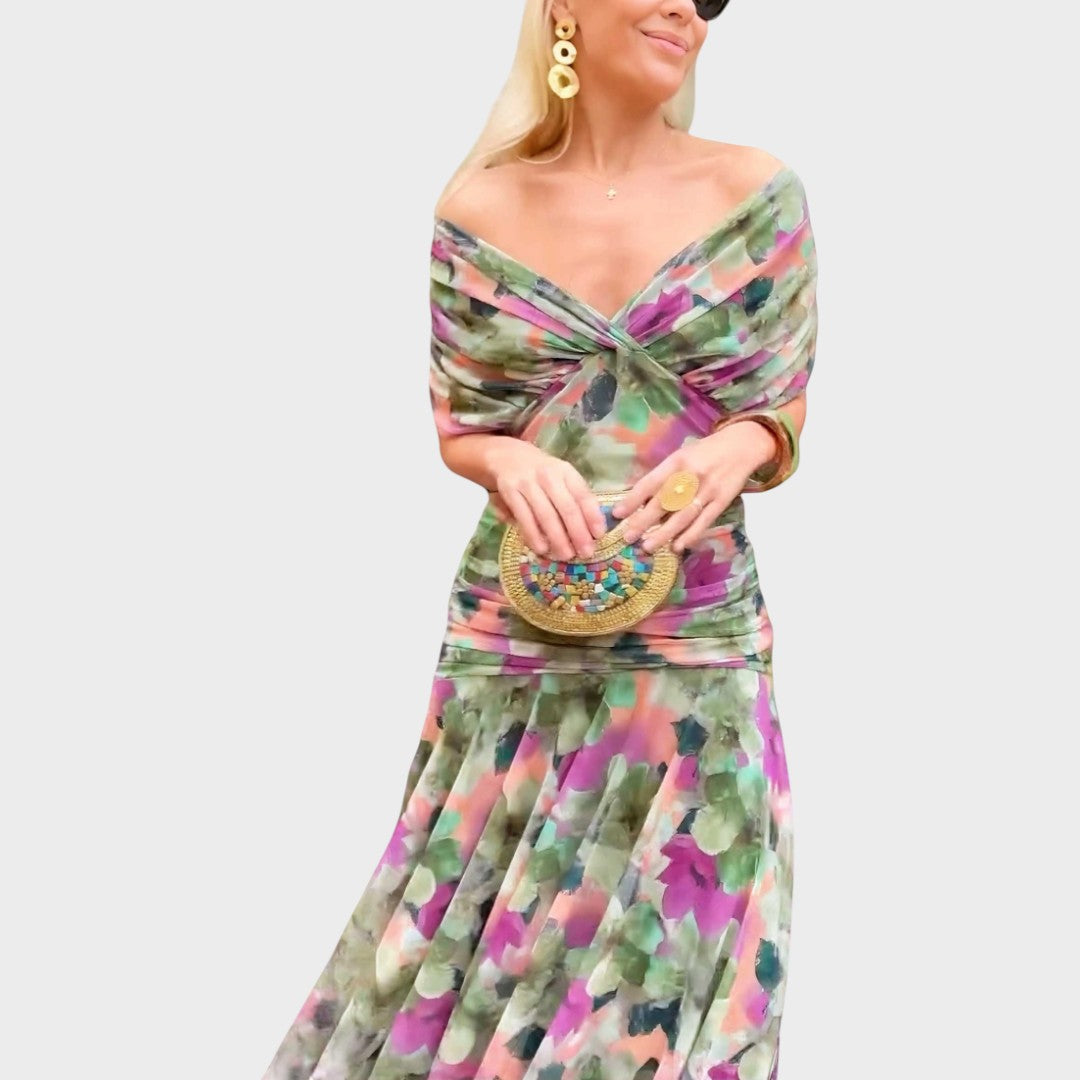 Lora | Vestido Longo com Decote em V e Estampa Floral