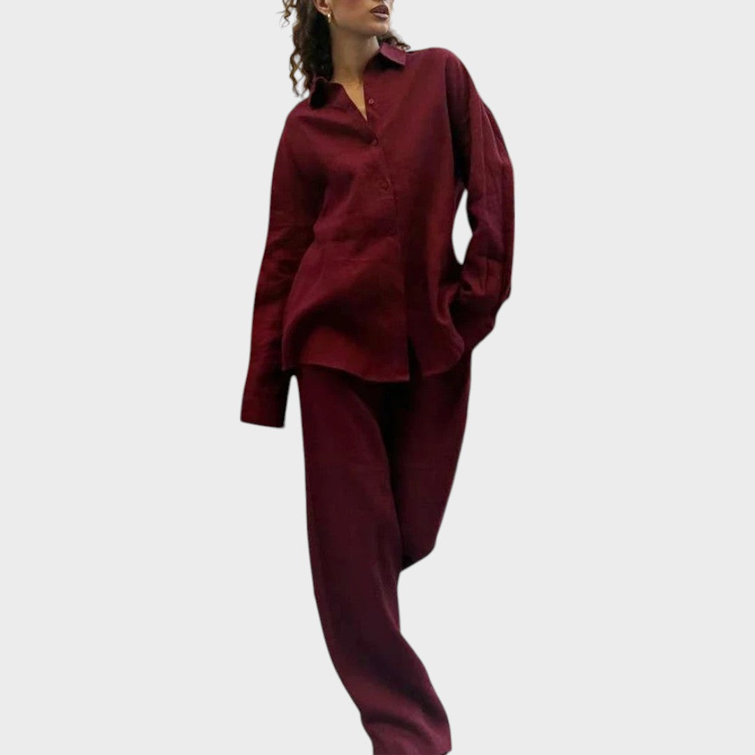 Luna | Conjunto de 3 Peças em Algodão com Camisa Listrada, Cropped e Calça Pantalona