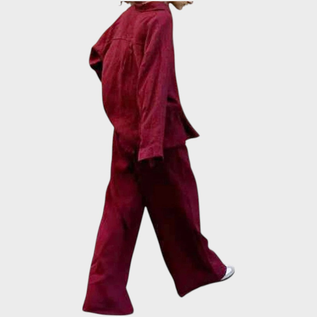 Luna | Conjunto de 3 Peças em Algodão com Camisa Listrada, Cropped e Calça Pantalona