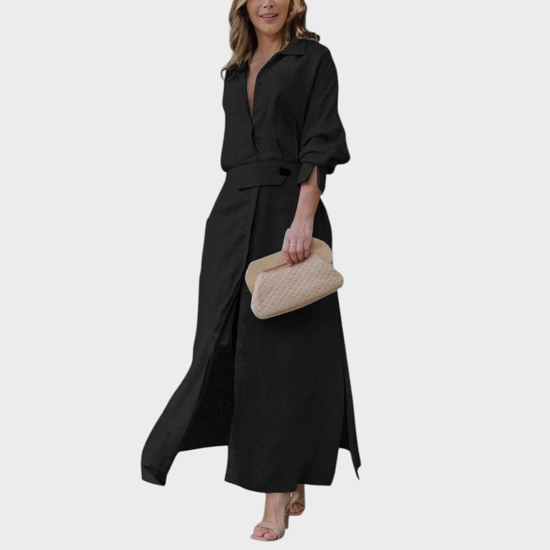 Jeanette | Vestido Longo de Linho com Decote em V e Corte Solto